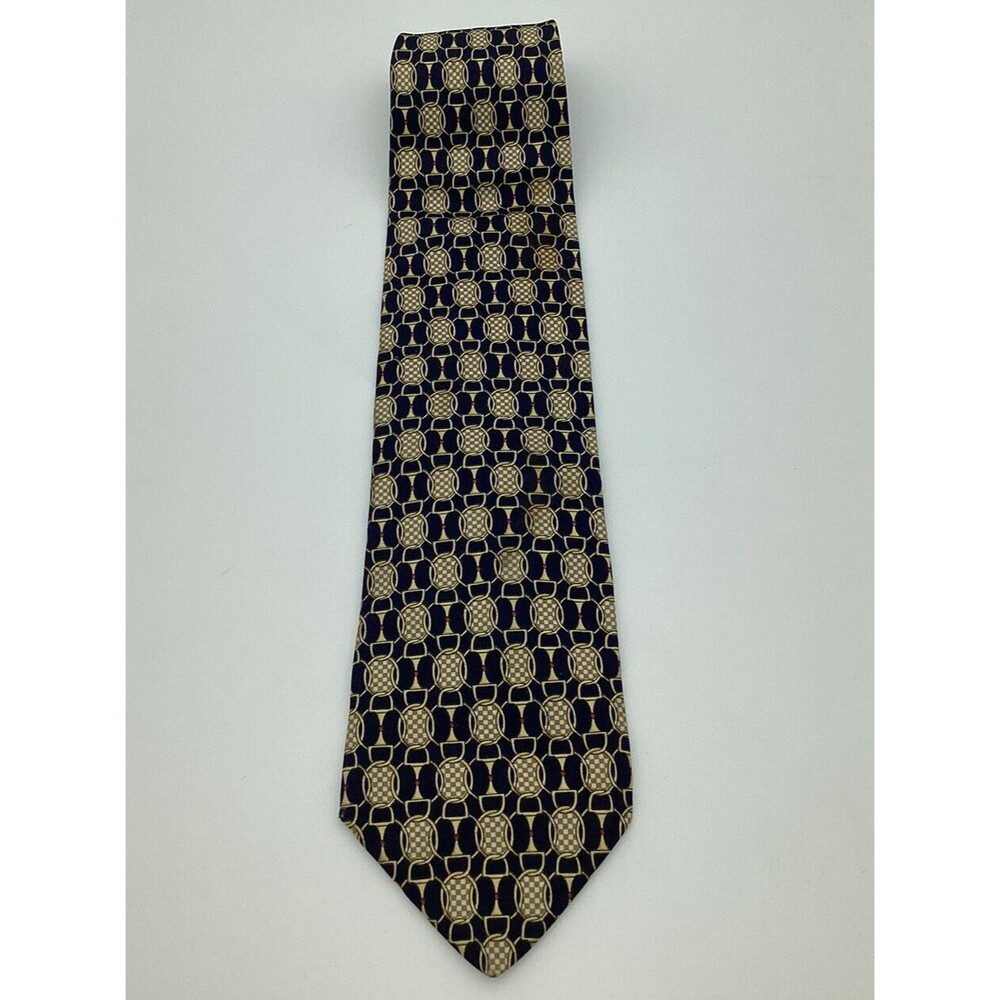 Vintage Paolo GUCCI Necktie 100% Silk Made In Italy Navy Blue Gold Designer Tie - Picture 5 of 6